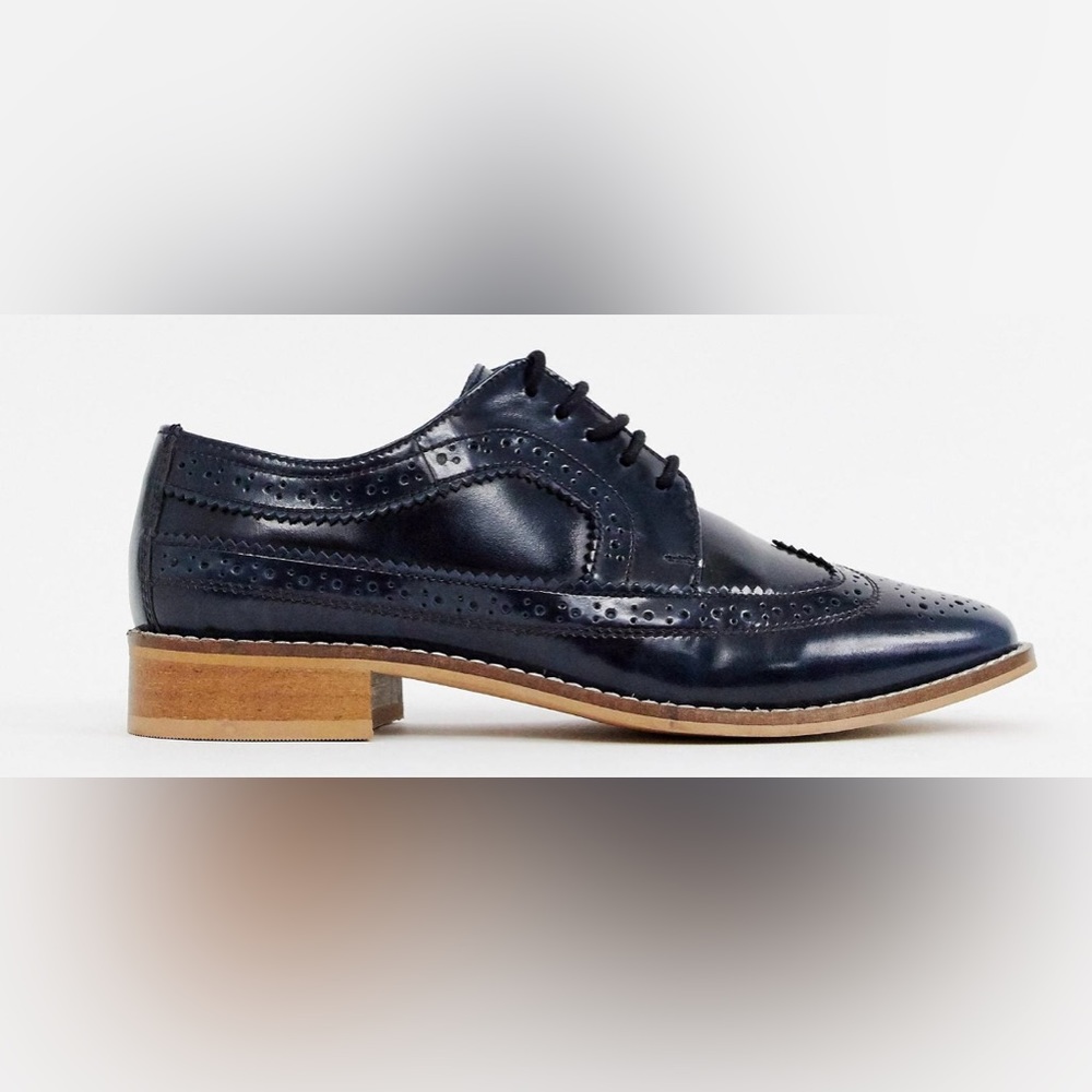 ASOS leather lace up flat brogues in Navy size 7 - Picture 3 of 10